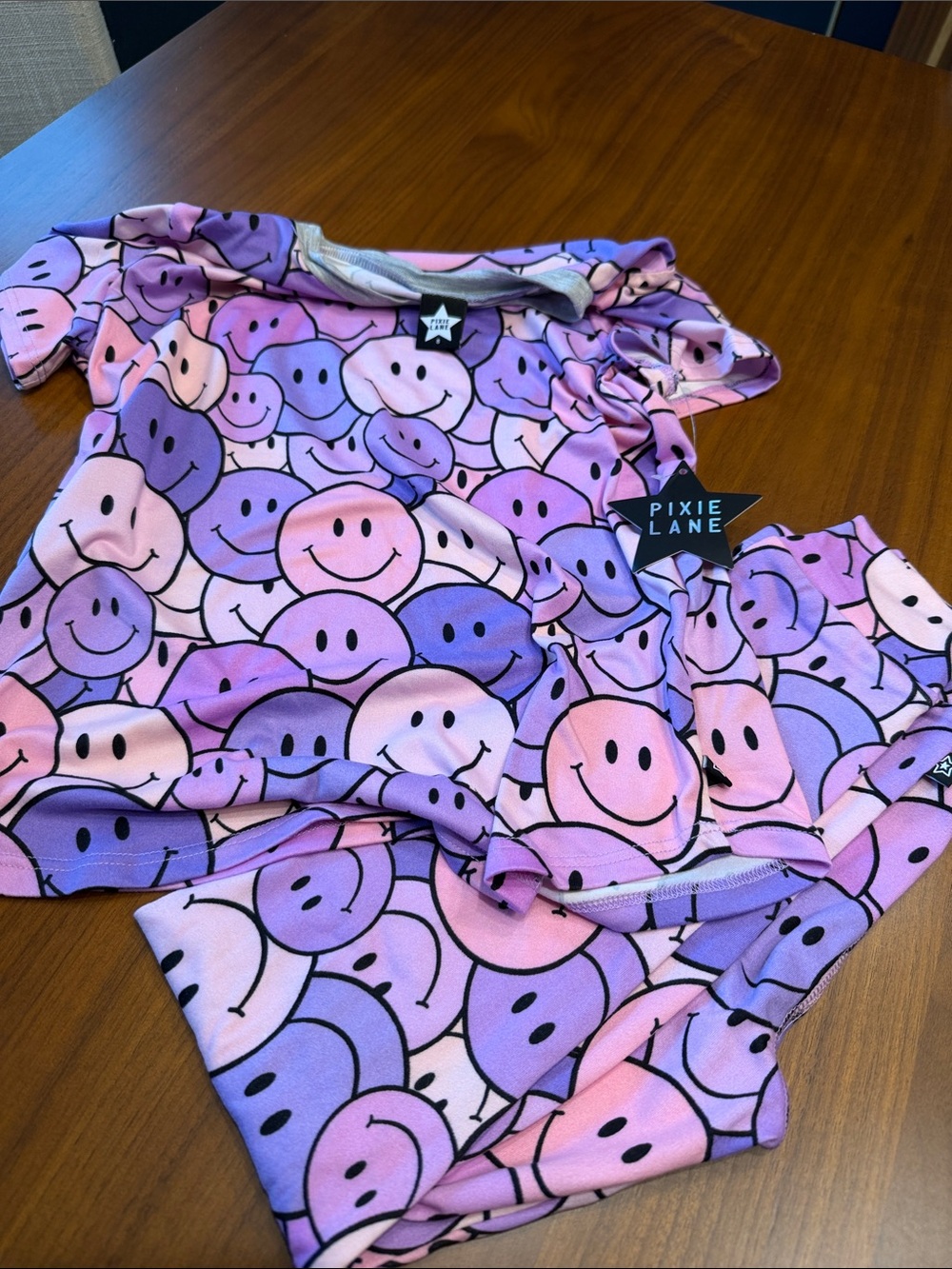Pixie Lane Girls Pink & Purple Smiley Face Pajama Set